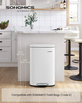 SONGMICS 13-gallon trash can side view fits narrow spaces.