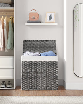 SONGMICS 130L hamper bathroom use gray fits compact spaces and damp environments.