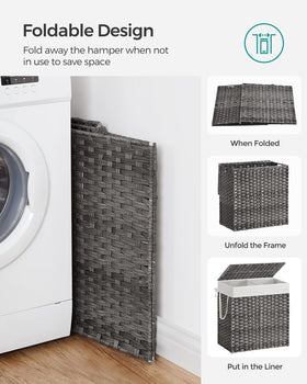 SONGMICS 130L hamper dimensions gray indicates 13x26x23.6 inches.