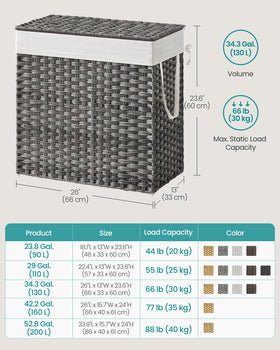 SONGMICS 130L hamper steel frame gray emphasizes sturdy construction for daily use.