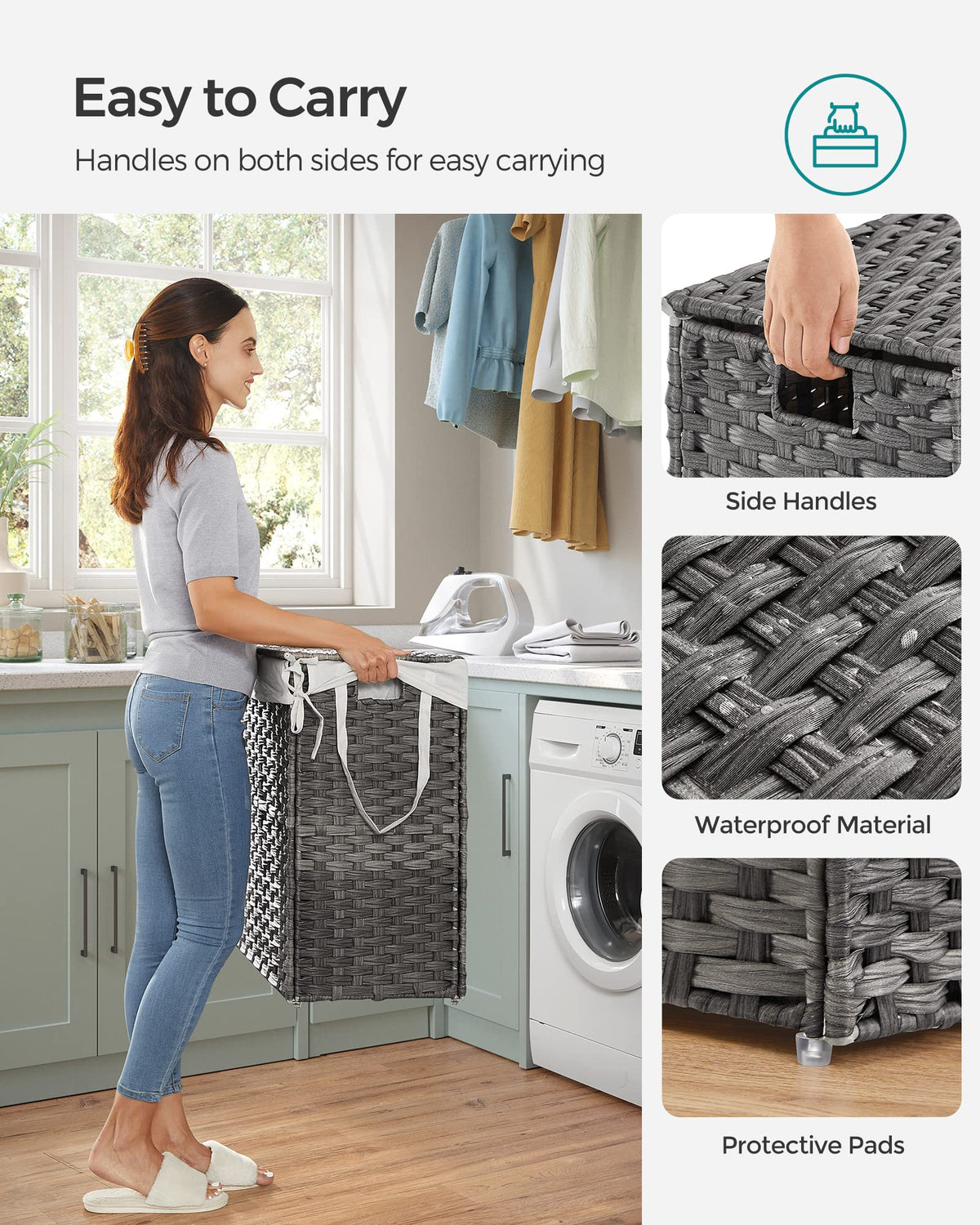 SONGMICS 130L hamper synthetic rattan gray closeup of breathable weave.