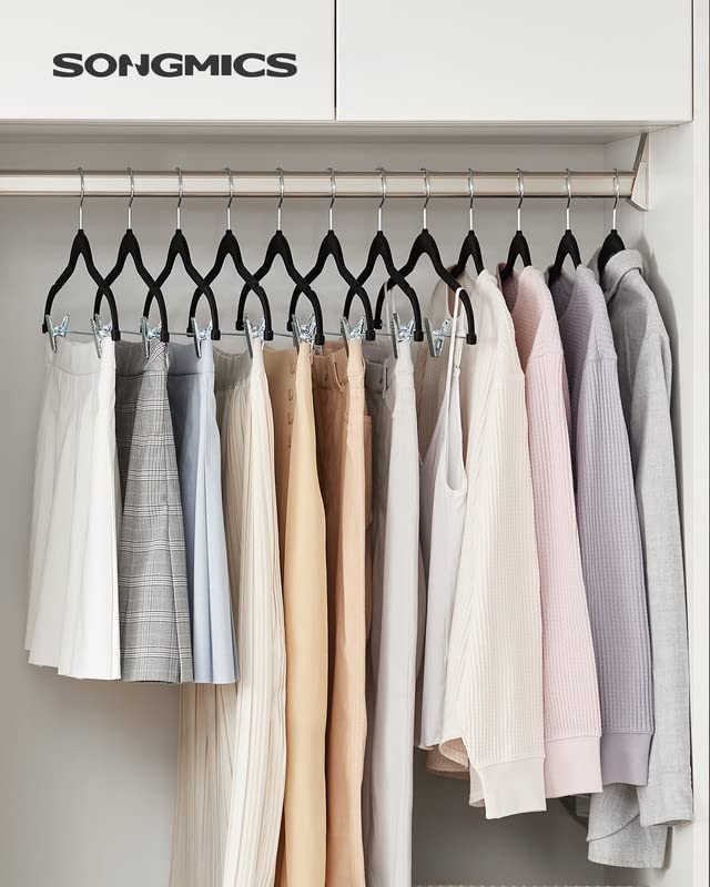 SONGMICS 16-7 inch length pants hangers help keep outfits organized with uniform spacing.