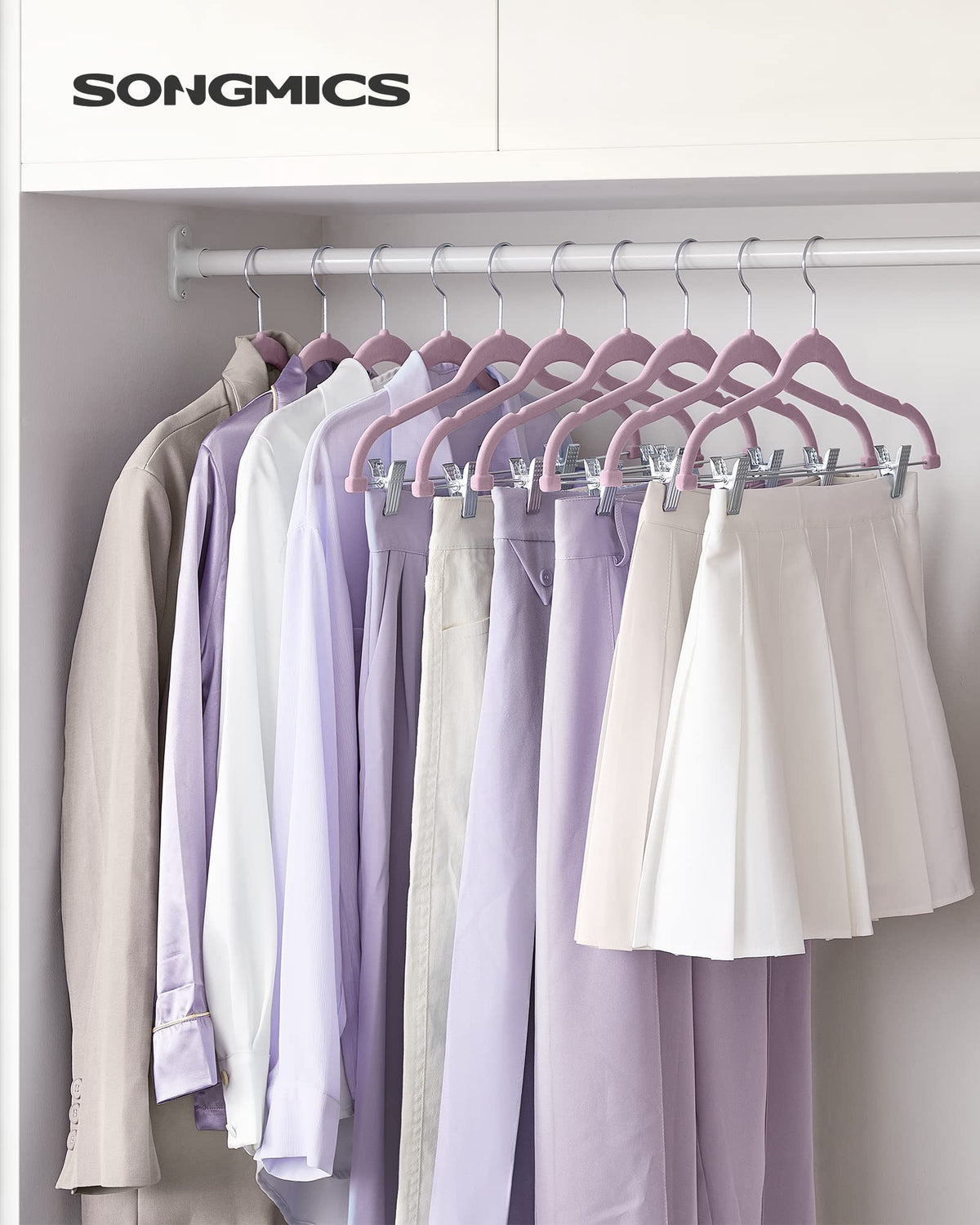 SONGMICS 16.7-inch velvet hanger with adjustable clips for pants and skirts