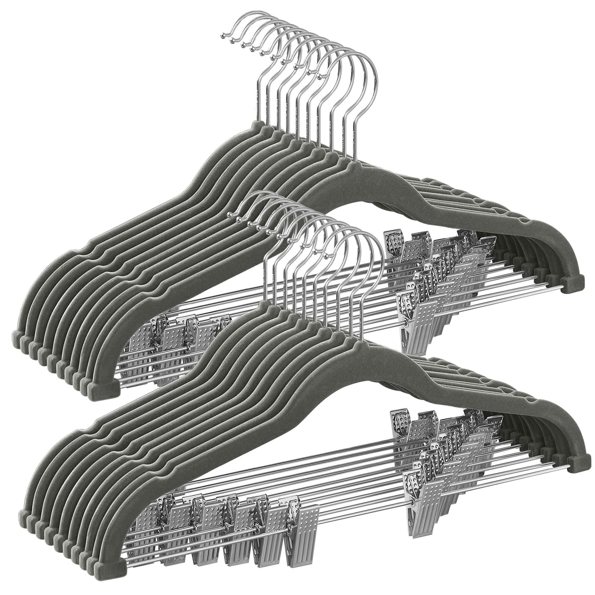 SONGMICS 20-pack velvet hangers with adjustable clips keep trousers secure and crease-free