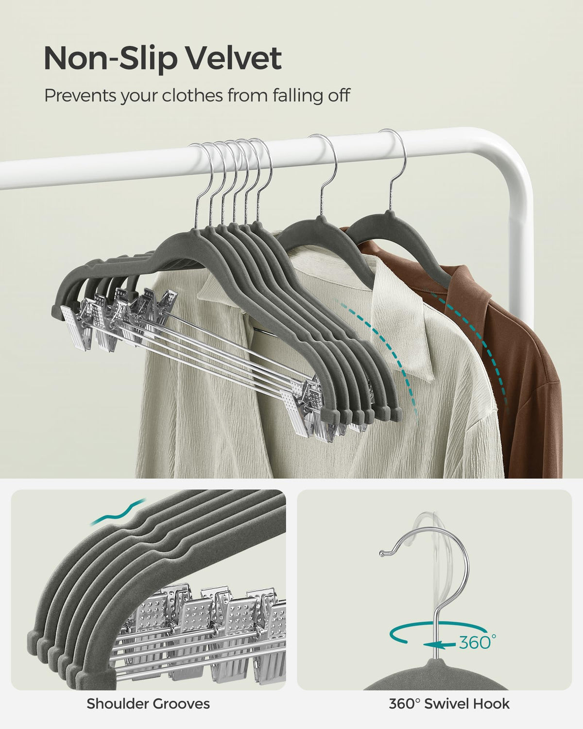 SONGMICS hangers with PVC end caps protect fabric and prevent clip marks
