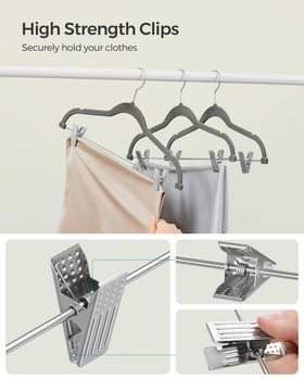SONGMICS space-saving velvet hangers organize blouses and trousers together
