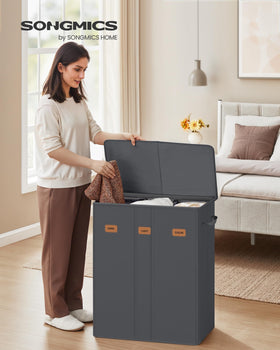 Songmics 3-compartments with labels aiding category sorting.
