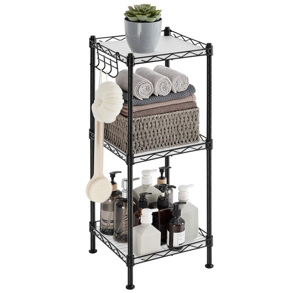Songmics 3-tier bathroom shelf in ink black translucent saves space in small bathrooms