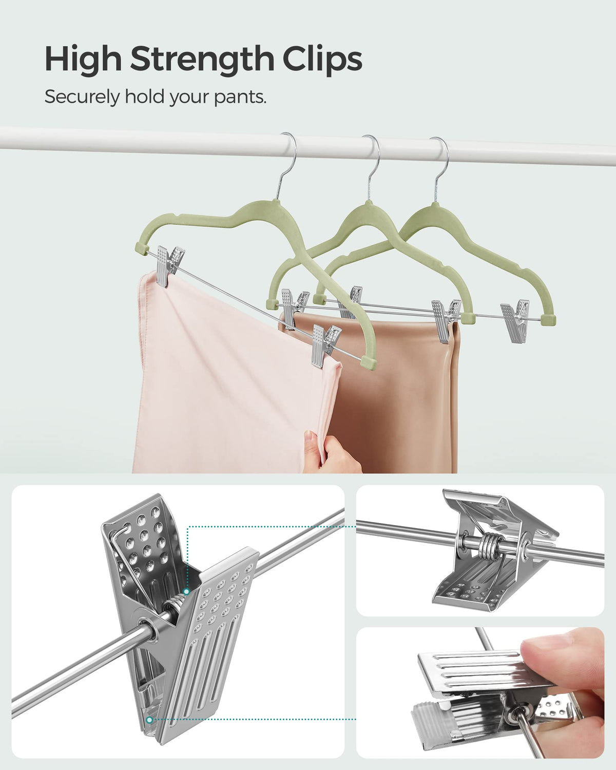 SONGMICS 30-pack set for coordinated storage of pants and skirts in one system.