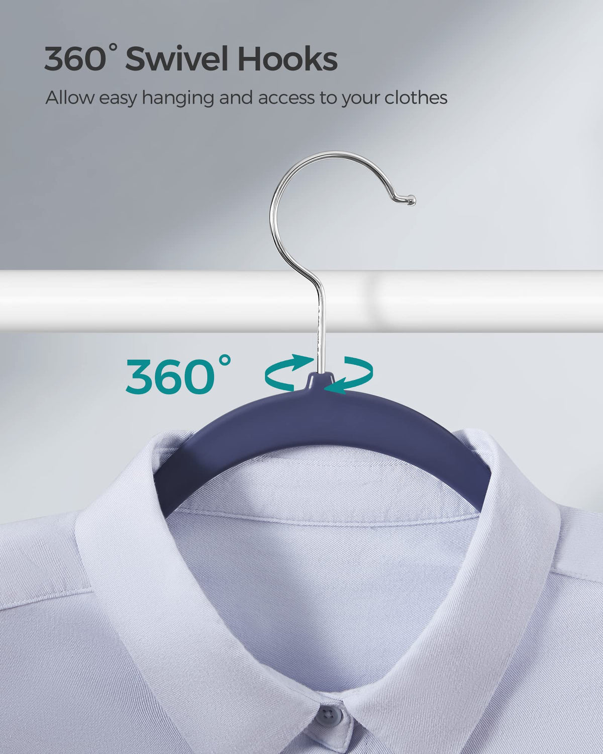 Songmics 360-degree swivel hooks provide easy access to garments.