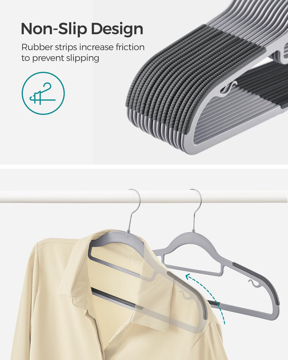 SONGMICS 360-degree swivel hooks let you hang and reach garments with ease.