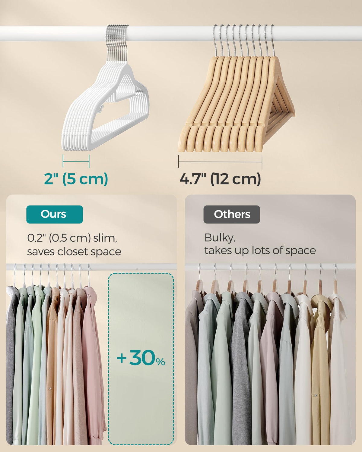 SONGMICS 360° swivel hook for easy access and versatile closet arrangement.