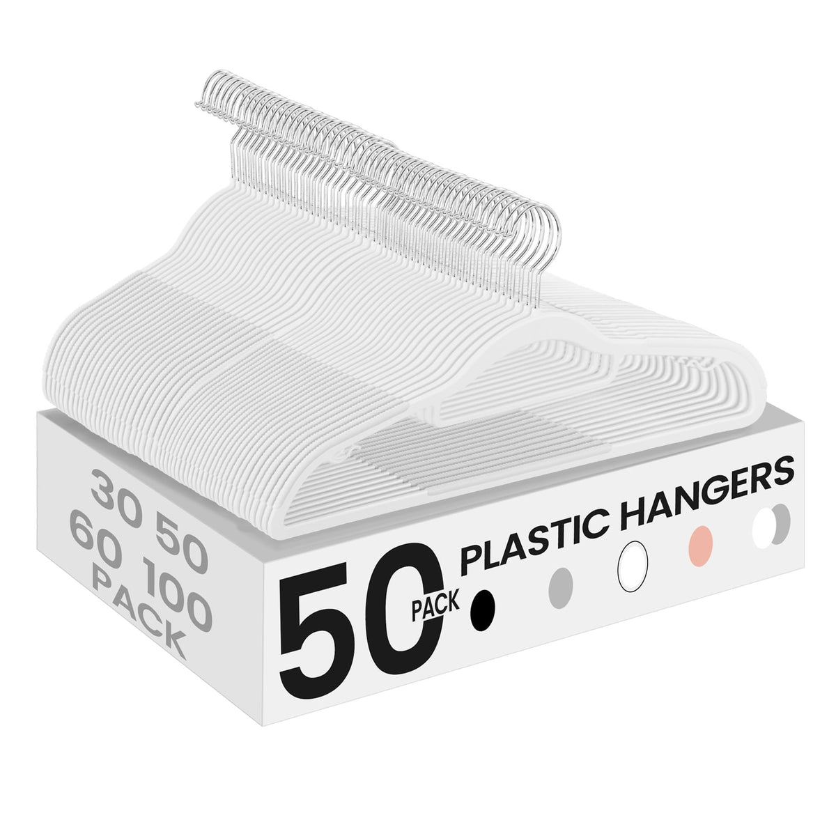 SONGMICS 50-pack coat hangers with slender profile save closet space and keep outfits organized.