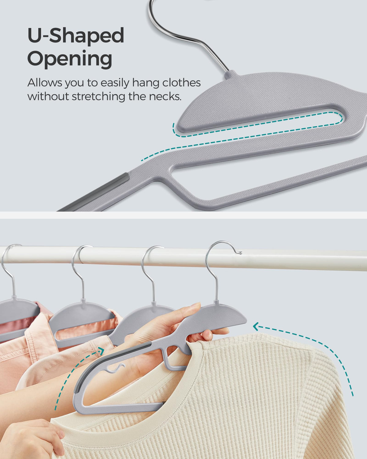 SONGMICS slim 0.2-inch thickness saves closet space for more clothes.