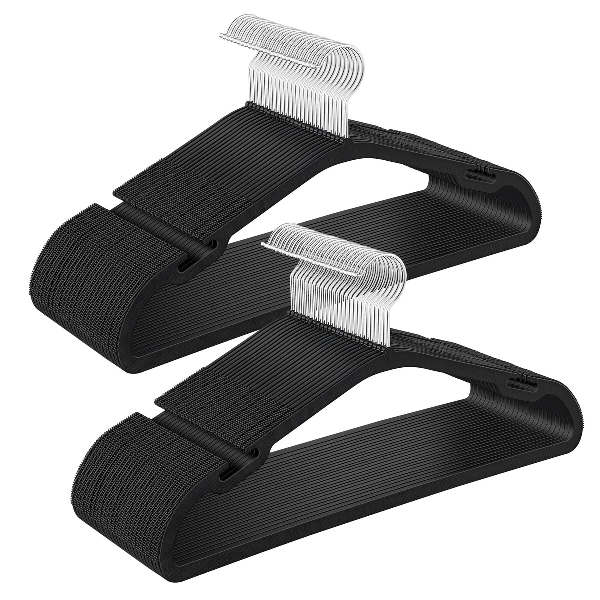 SongMics 50-pack heavy-duty plastic hangers in ink black for organized closets