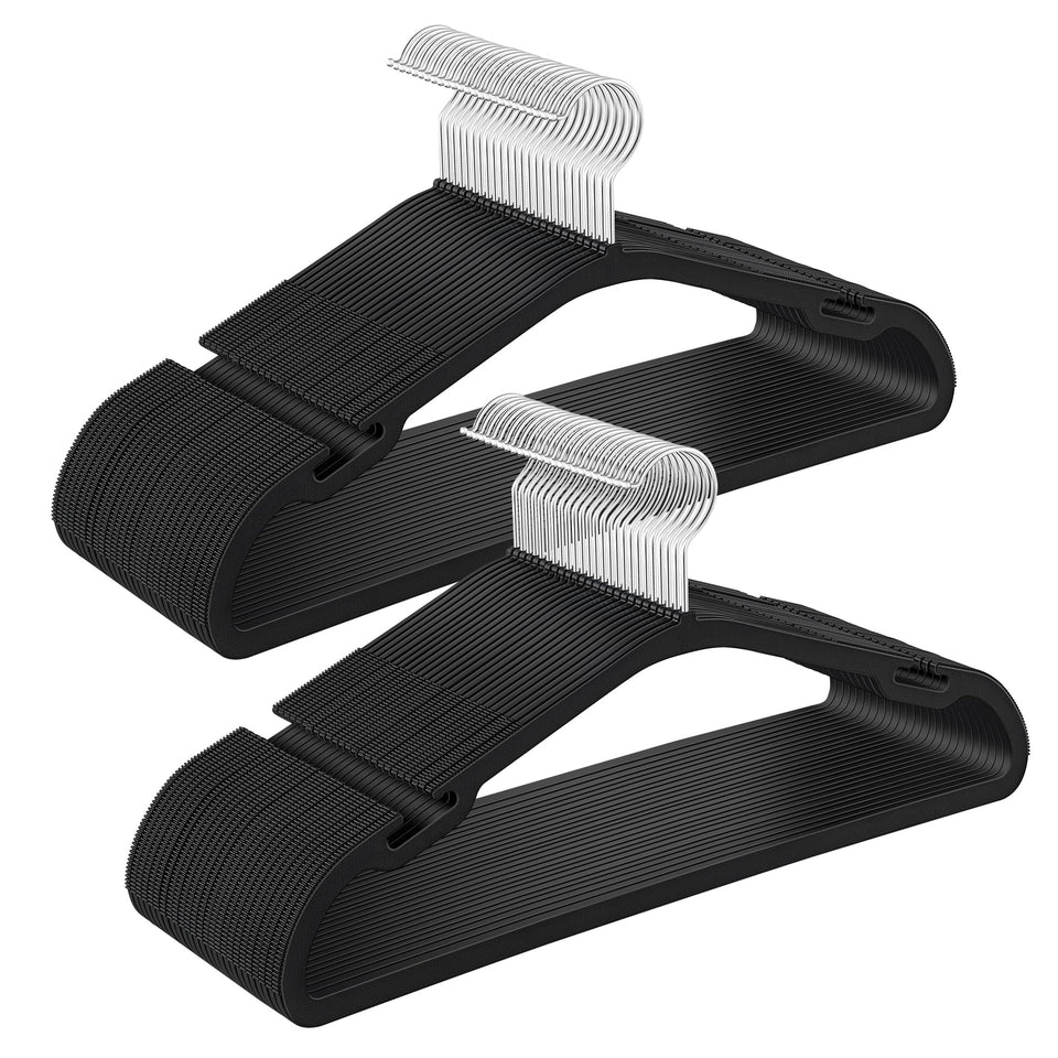 SongMics 50-pack heavy-duty plastic hangers in ink black for organized closets