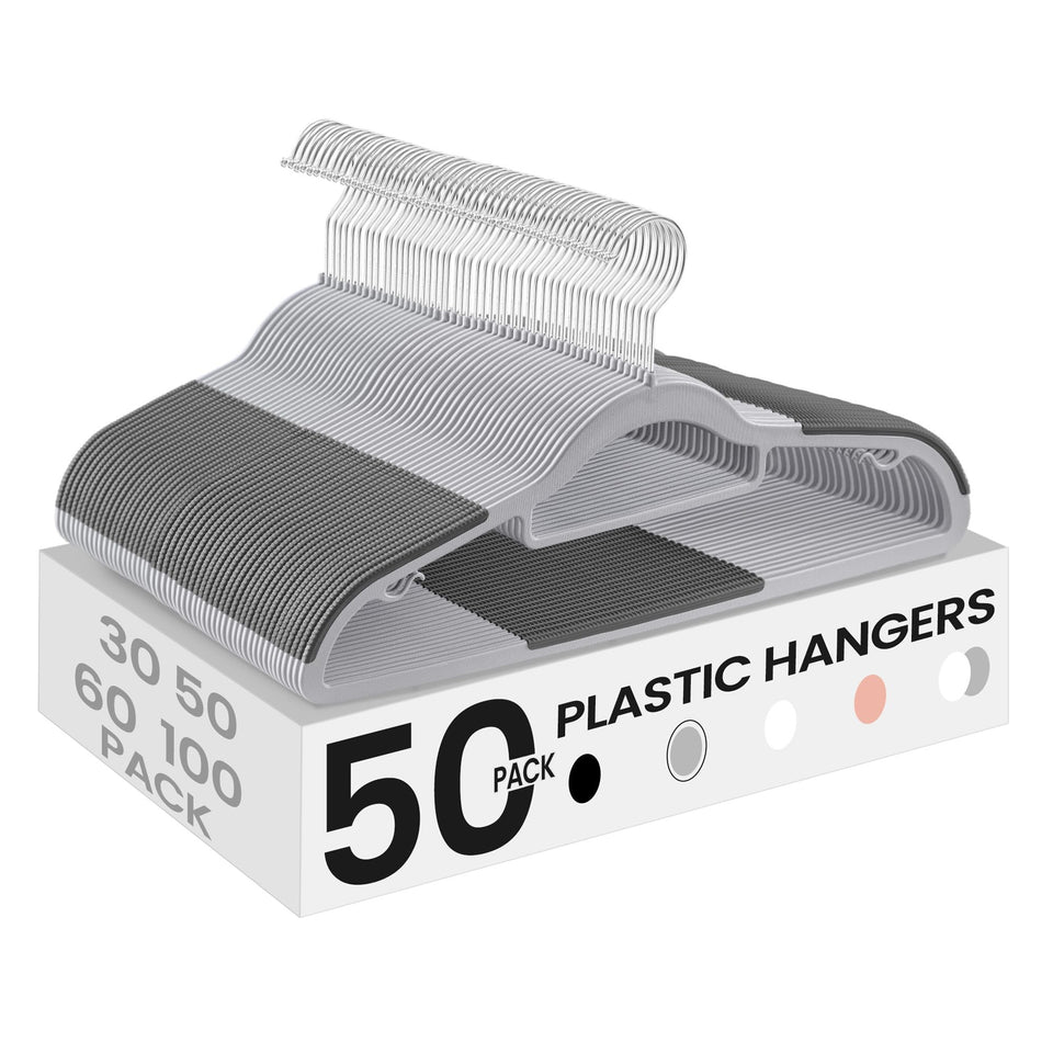 Songmics 50-pack coat hangers in package view for space-saving storage