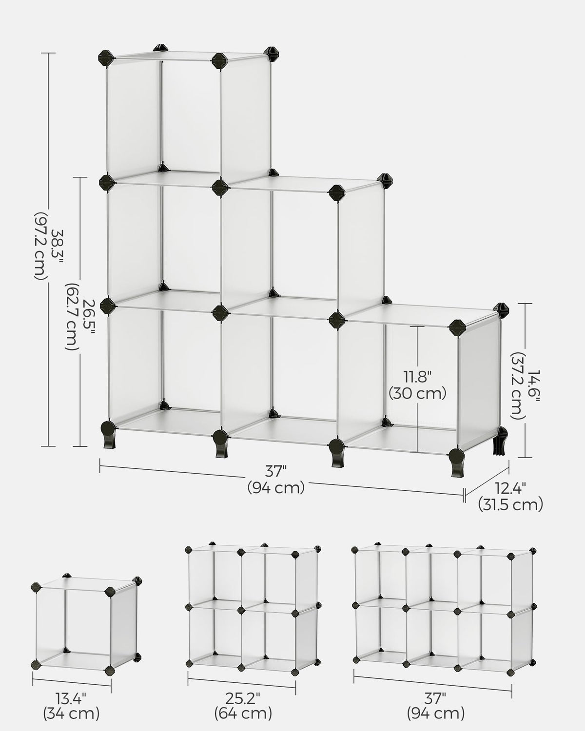 Songmics 6-cube storage in a living room providing tidy, accessible organization.