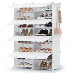Songmics 8-tier shoe rack front view illustrating 32-pair capacity