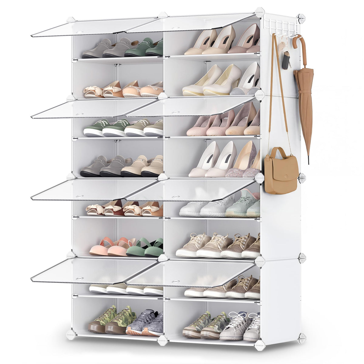 SONGMICS 8-tier shoe rack organizes 32 pairs of footwear.