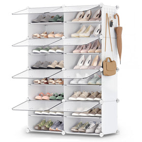 SONGMICS 8-tier shoe rack organizes 32 pairs of footwear.