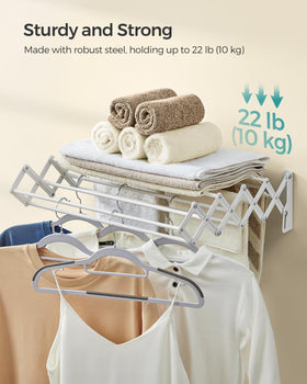 Songmics accordion drying rack extended to reveal nine staggered rods for air circulation.