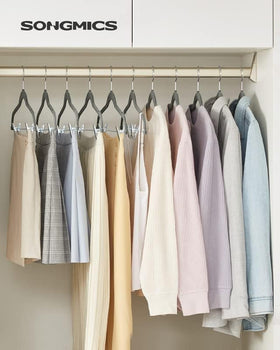 SONGMICS adjustable-clip velvet hanger demonstrates 15.6 inch width for skirts