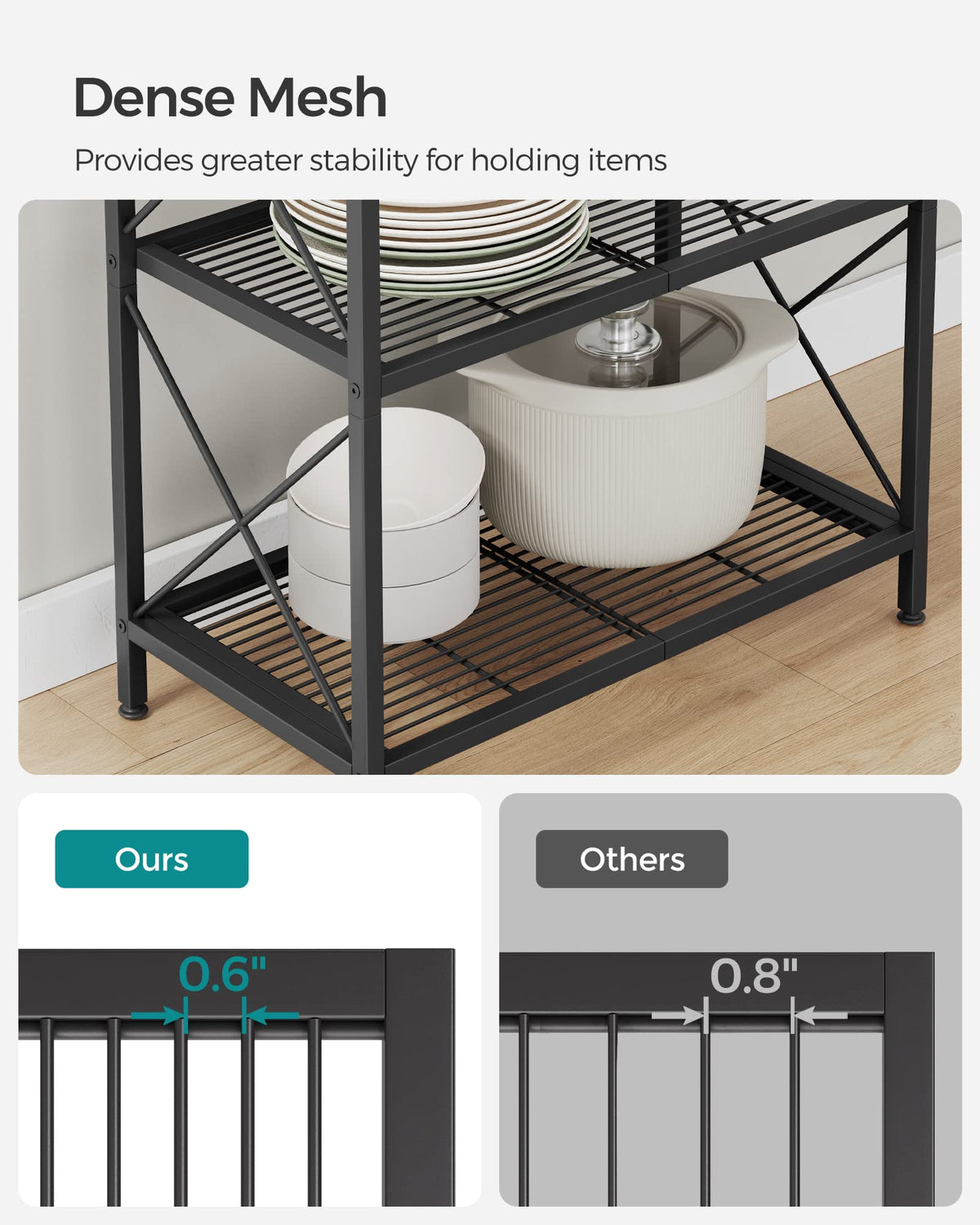 Songmics adjustable feet protect floors on uneven surfaces.