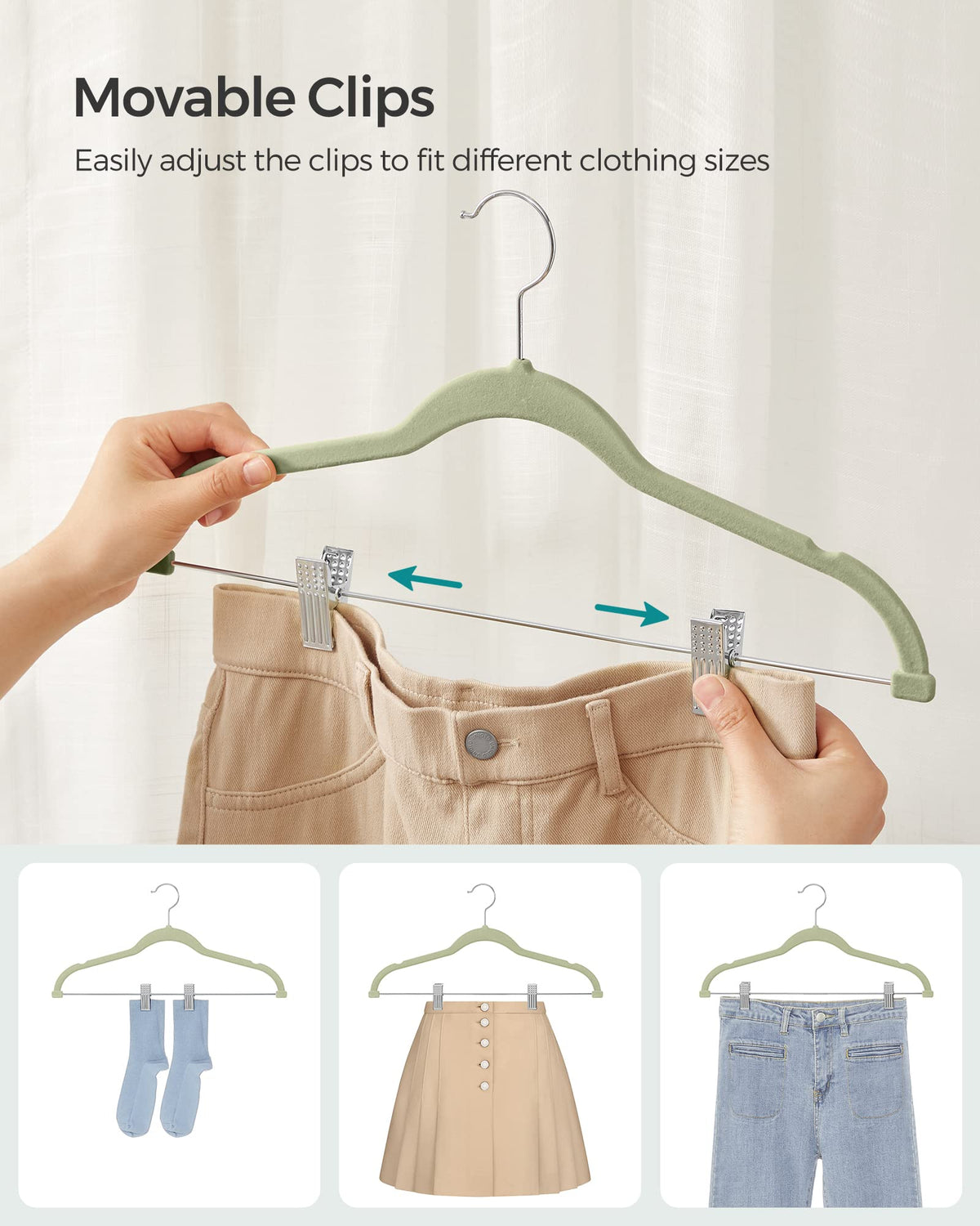 SONGMICS velvet hangers featuring anti-slip shoulders to prevent slipping.