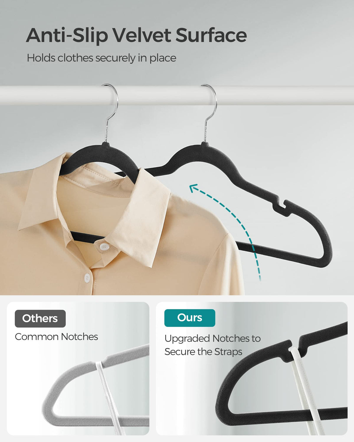 SONGMICS velvet surface prevents slipping and creasing in fabrics.