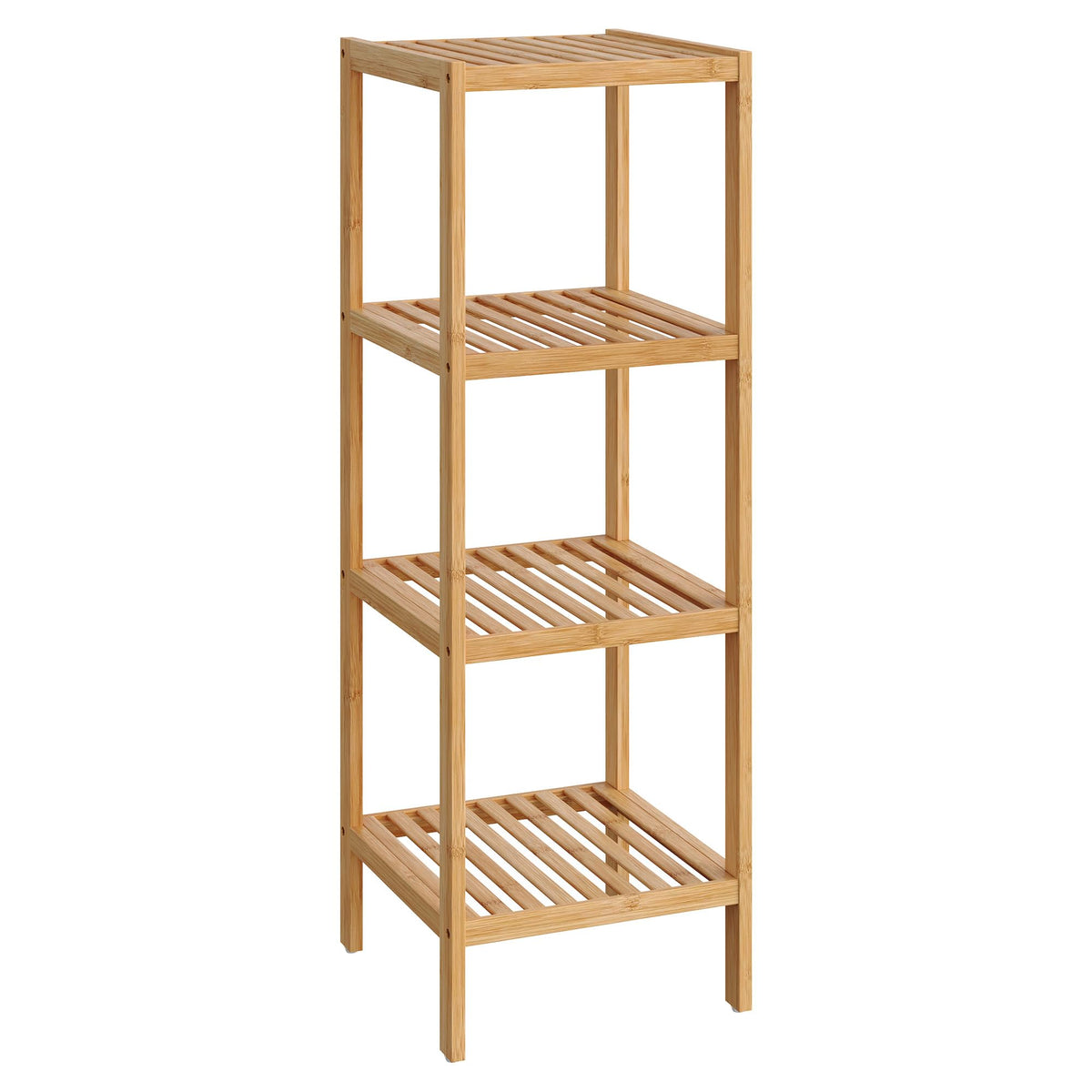 SONGMICS 4-tier bamboo shelf top view showing compact corner storage.