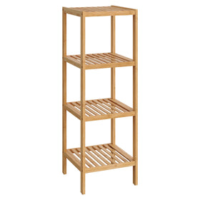 SONGMICS 4-tier bamboo shelf top view showing compact corner storage.