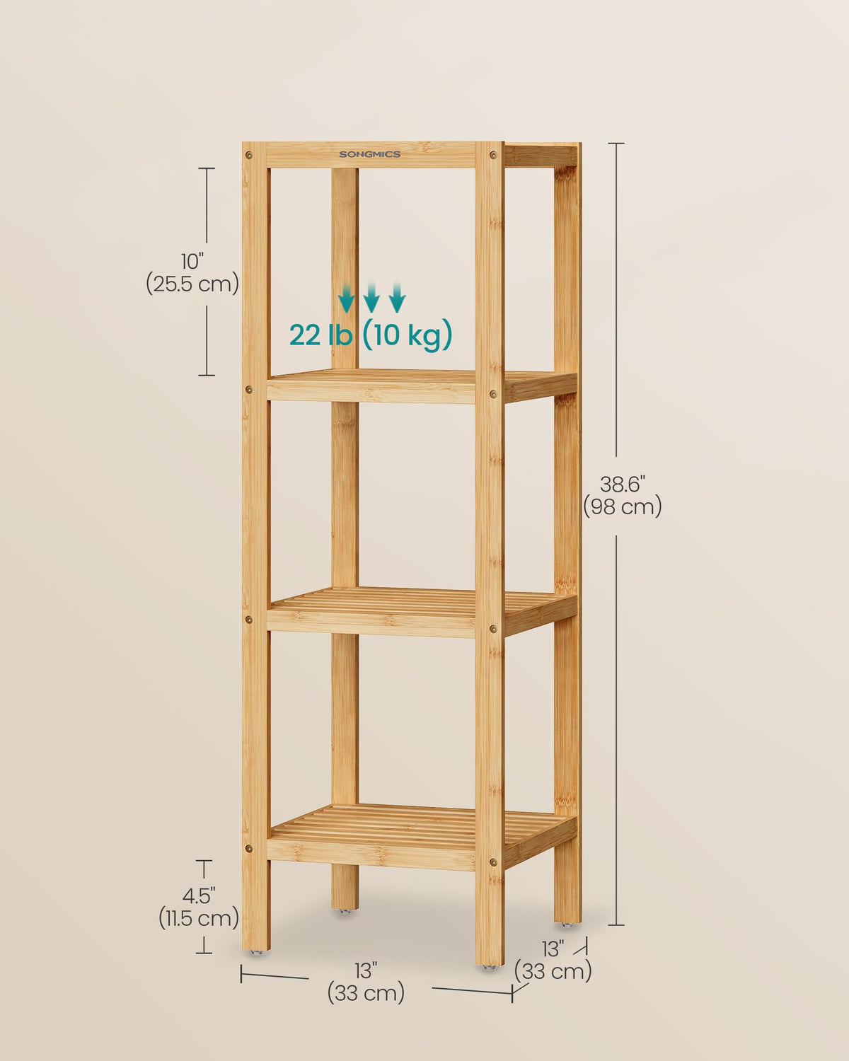 SONGMICS bamboo shelf bathroom display with moisture-friendly surface.