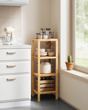 SONGMICS bamboo shelf entryway organization setup example.