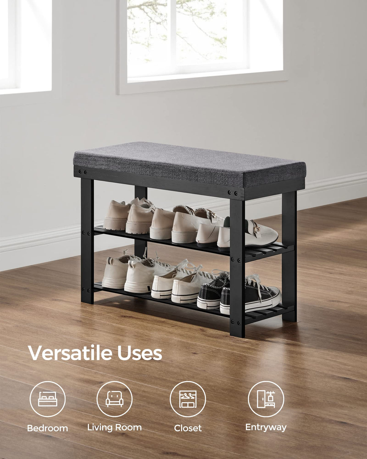 SONGMICS bamboo shoe bench includes clear instructions for straightforward setup.