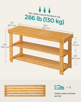 SONGMICS bamboo shoe bench with durable construction for daily wear