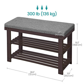 SONGMICS Bamboo Shoe Bench easy assembly highlights quick setup.
