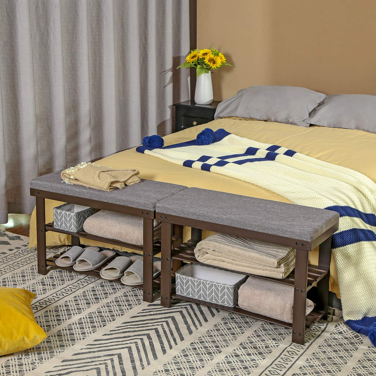 SONGMICS Bamboo Shoe Bench entryway setup adds rustic charm and practical storage.