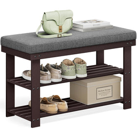 SONGMICS Bamboo Shoe Bench padded seat provides comfy seating for effortless shoe changes.