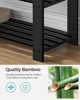 SONGMICS bamboo shoe bench with padded seat creates comfortable space to switch shoes.