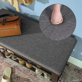 SONGMICS Bamboo Shoe Bench slate gray frame complements modern entryways.