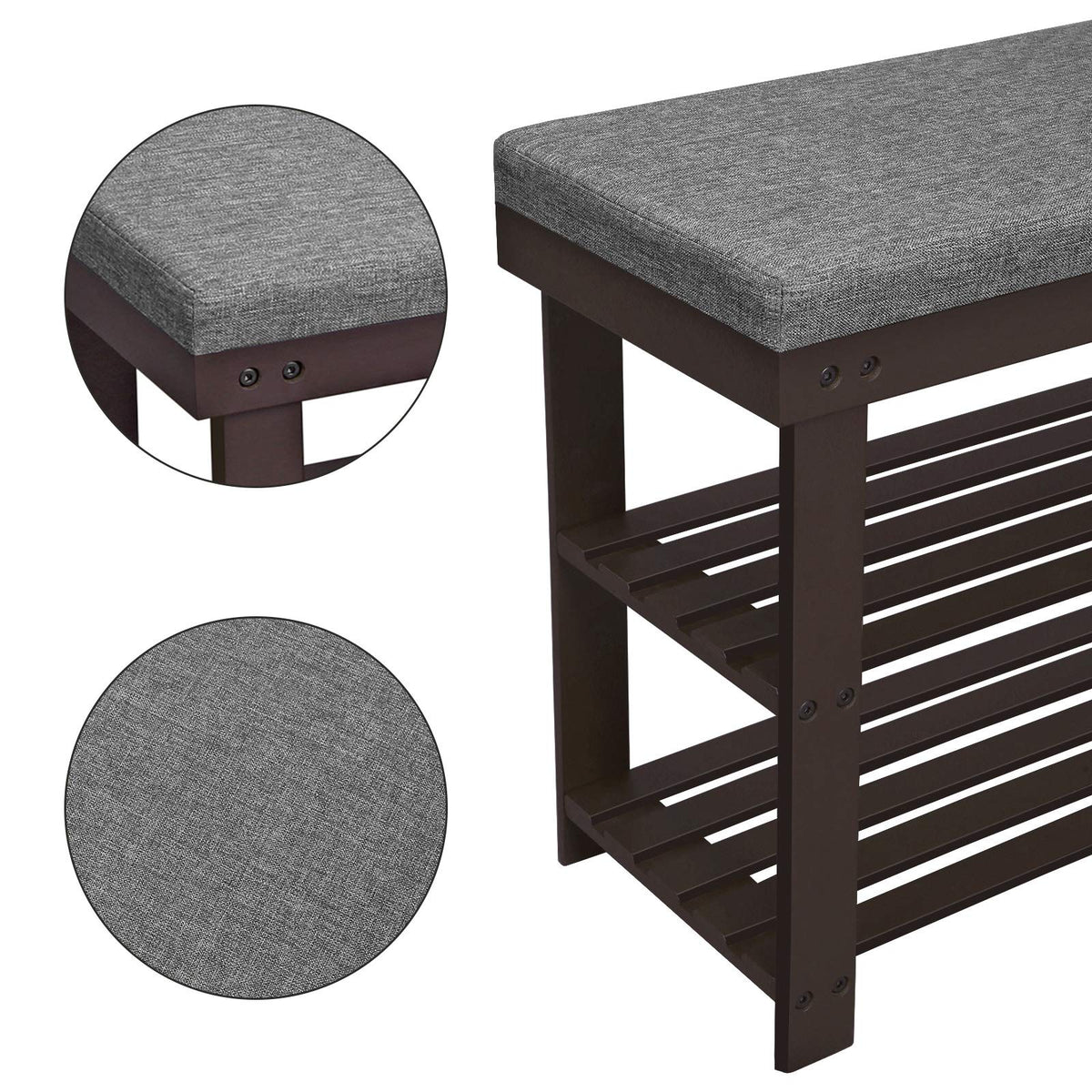 SONGMICS Bamboo Shoe Bench wood finish blends with living spaces.