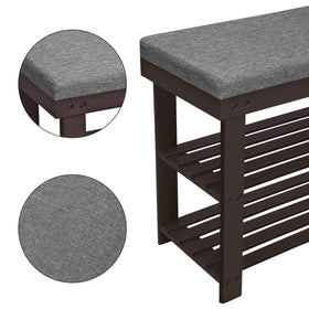 SONGMICS Bamboo Shoe Bench wood finish blends with living spaces.