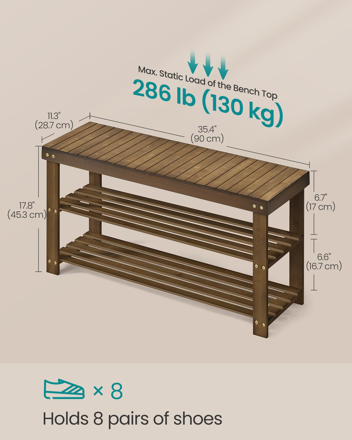 SONGMICS bamboo shoe rack bench durable top and shelves highlight build quality.