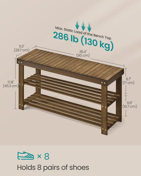 SONGMICS bamboo shoe rack bench durable top and shelves highlight build quality.