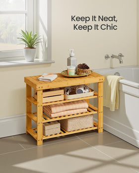 SONGMICS bamboo shoe rack bench shelves display nine pairs of shoes