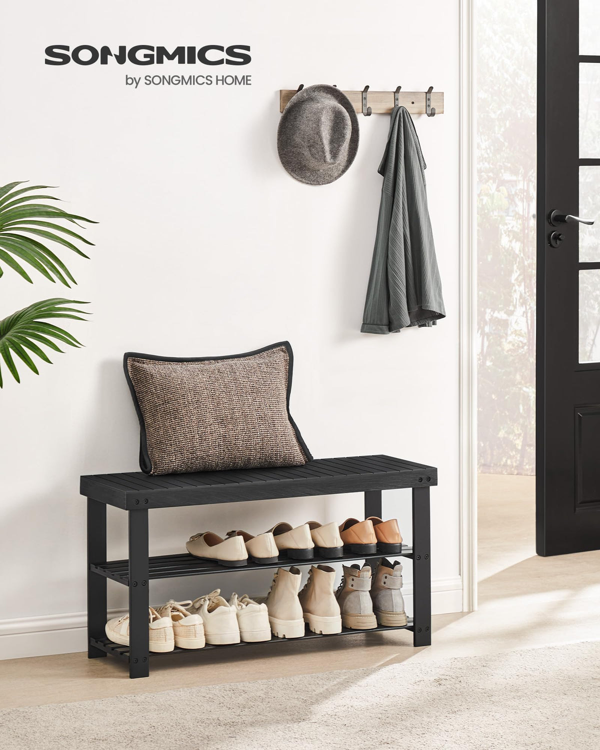 SONGMICS bamboo shoe rack bench shelves organized eight pairs of shoes