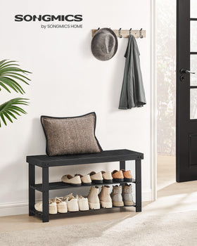 SONGMICS bamboo shoe rack bench shelves organized eight pairs of shoes