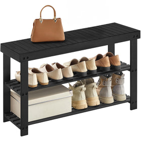 SONGMICS bamboo shoe rack bench top panel for easy access to daily essentials