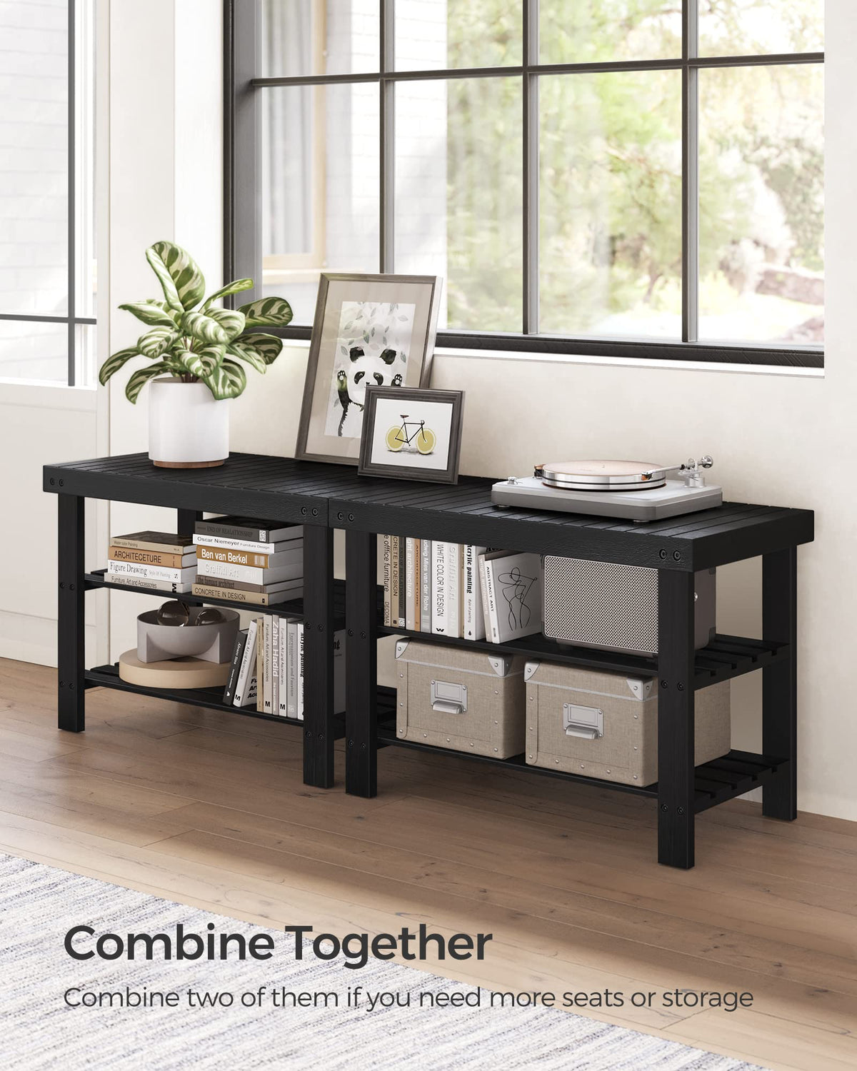 SONGMICS bamboo shoe rack in living space offering versatile storage
